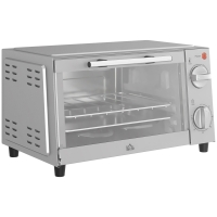 HOMCOM Minibackofen, 9 L Mini-Ofen mit Backblech, Grillrost, mit einstellbarer Temperatur und Garzeit, Edelstahl, Silber