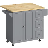 HOMCOM Kitchen Island on Wheels, Rolling Kitchen Storage Trolley with Drop Leaf, Drawers, Towel and Spice Rack, Grey(m-1)