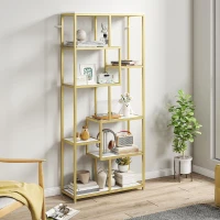 HOMCOM Seven-Tier Geometric Bookcase - White/Gold Tone(m-7)