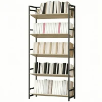 HOMCOM Bookshelf 5-Tier Metal Frame Room Divider Bookcase Storage Shelves for Living Room Oak(m-11)