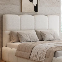 Plush Boucle Bed with Hydraulic Storage and Raised Headboard, Durable Frame with Slats, Self-Assembly, 204.5L x 142W x 100.5H cm, Beige(m-9)