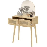 HOMCOM Dressing Table, Compact Vanity Desk with Mirror and 2 Drawers, Natural Wood Finish(m-11)