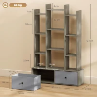 HOMCOM 12 Shelf Storage Unit, with Drawers - Graphite Wood Effect(m-3)