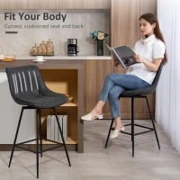 HOMCOM Set of 2 PU Leather Swivel Bar Stools - Black(m-6)