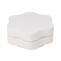 Flower-Shaped Coffee Table with 2 Shelves and Double-Tier Design, 360° Rotating Tabletop for Living Room, 75L x 67.5W x 31H cm, White(m-14)