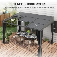 Outsunny Pergola 3,65 x 2,55 m z daszkiem i zasłonami, Szara(m-4)