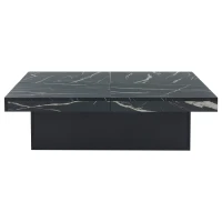Modern Square Coffee Table with Sliding Top and 4 Built-In Drawers, Versatile Center Table for Living Spaces, 90L x 90W x 25H cm, Black(m-15)