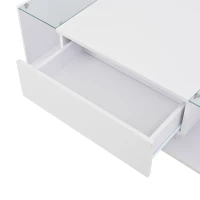 High-Gloss Coffee Table with a Drawer and Semi-Open Storage, Modern Centre Table for Living Room and Office, 100L x 50W x 31H cm, White(m-11)