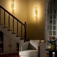 HOMCOM Led Wall Lamp 2 Pack, 9W Modern Indoor Geometric Mesh Wall Light, Colour Temperature Adjustable 3000K/4000K/6500K for Bedroom, Living Room, Hallway, Stairs, Gold Tone(m-9)