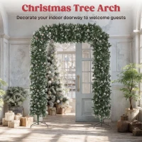 HOMCOM 8.2 ft Snow Frosted Christmas Tree Arch, Christmas Arch Doorway Decor with 1800 Tips and 91 Pinecones, Artificial Xmas Tree with Metal Stand for Indoor, Green(m-5)
