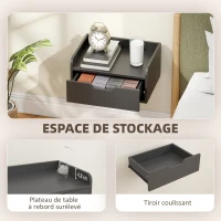 HOMCOM Lot de 2 tables de chevet murales tables de nuit suspendues tiroir plateau aspect bois dim. 40L x 30l x 19,5H cm(m-6)