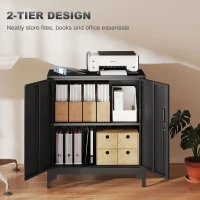 HOMCOM Lockable Metal Filing Cabinet, 2-Tier Storage Cupboard with Double Doors, Modern Office Organiser, Black(m-4)