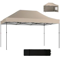 Outsunny Gazebo 3 x 4,3 m, UPF50+ Toit, Parois, Sac à roulettes, Tente de jardin, Brun sable(m-1)