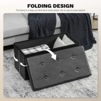 HOMCOM Storage Ottoman Bench, 89L PU Leather Folding Foot Rest Stool, End of Bed Bench, Easy Assembly, for Living Room, Bedroom, Entryway, Black(m-6)