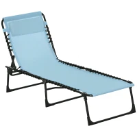 Outsunny Espreguiçadeira Dobrável com Apoio de Cabeça Reclinável 4 Posições e Estrutura em Aço 189x58x30 cm Azul Claro(m-10)