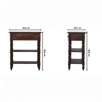 Handcrafted Solid Mango Wood Occasional Table with Turned Legs, Pre-assembled Unit with Drawer and Shelves, 60L x 35W x 70H cm, Brown(m-3)