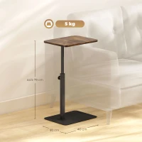HOMCOM C Shaped Side Table, Small End Table with Adjustable Height and Metal Base for Living Room, Bedroom, Rustic Brown(m-3)
