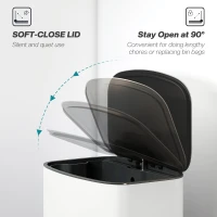 HOMCOM 50L Kitchen Bin with Soft-Close Lid and Stay-Open Function, Stainless Steel Pedal Bin with Removable Inner Bucket, Carry Handle for Kitchen, Office, Home, Cream(m-5)