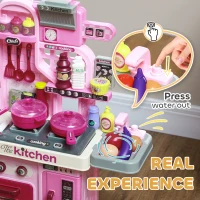 AIYAPLAY Kids Kitchen with 33 Piece Accessories, Lights, Sounds, Storage, for Children 3-6 Years, Pink(m-5)