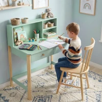 AIYAPLAY Bureau enfant en bois, bureau avec rangement, 2 tiroirs et 3 compartiments ouverts, plateau large, 90x52x105cm, vert(m-10)