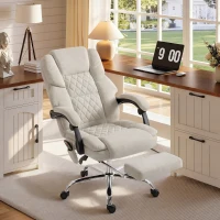 HOMCOM Office Chair with 6-point Vibration Massage and Heat, Fabric Desk Chair with Footrest, High Back, Cream White(m-9)