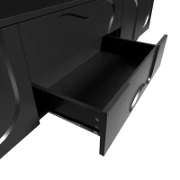 Minimalist TV Cabinet with Solid Wood Legs and Curved Doors, Spacious Storage Unit with Drawers and Shelves, 180L x 40W x 42H cm, Black(m-7)