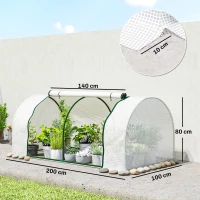 Outsunny Serre de jardin mini serre serre à tomates 2 x 1 x 0,8 m porte zippée bâche PE acier blanc(m-3)