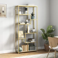 HOMCOM Seven-Tier Geometric Bookcase - White/Gold Tone(m-2)