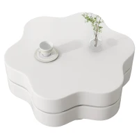 Flower-Shaped Coffee Table with 2 Shelves and Double-Tier Design, 360° Rotating Tabletop for Living Room, 75L x 67.5W x 31H cm, White(m-2)