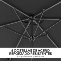 Outsunny Sombrilla de Aluminio 198x294x255 Parasol Rectangular de Jardín Inclinable con Manivela y Poste Desmontable Gris(m-7)