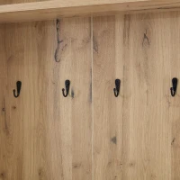 Hall Tree Coat Rack with Shoe Cabinet and 5 Open Shelves, Double‑door Storage for Narrow Entrance, 75L x 33W x 180H cm, White+Oak(m-8)