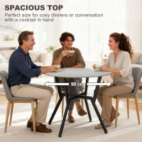 HOMCOM Dining Table, Round Kitchen Table with Black Legs, Anti-slip Foot Pads for Living Room, Dining Room 90 x 76 cm, Grey(m-6)