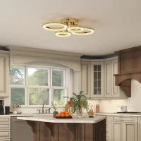 HOMCOM LED Ceiling Light, Modern 4 Rings Ceiling Lamp with Wall Switch Control, 40W 4350lm Flush Mount Ceiling Light with 3500K/4500K/6000K Colour Temperatures for Living Room, Bedroom, Gold Tone(m-7)