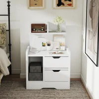 HOMCOM Bedside Table with 2 Drawers and Open Shelves - High Gloss White(m-8)