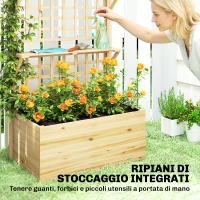 Outsunny Fioriera Rialzata in Legno con Traliccio, Tetto e 2 Mensole, 76x43.5x177 cm, Legno Naturale(m-6)