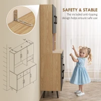 HOMCOM 176 cm Kitchen Cupboard with LED Lights - Oak and Black(m-7)