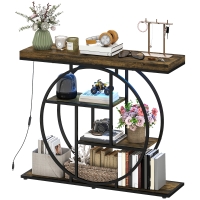 HOMCOM Console meuble avec éclairage LED 100 cm, table console à 4 niveaux avec étagères ouvertes, marron rustique et noir