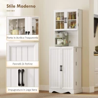HOMCOM Mobile Dispensa Cucina con 2 Armadietti e 8 Ripiani, in Legno e Acrilico, 60x39.5x179.6 cm, Bianco(m-7)