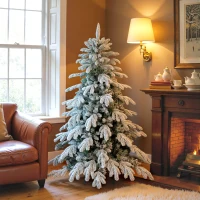 HOMCOM 5ft Super Flocked Christmas Tree - Green/White(m-2)