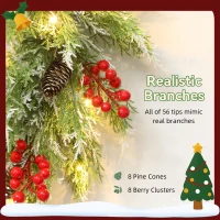 HOMCOM 60 cm Prelit Christmas Wreath, Door Wreath with Realistic Branches, 30 Warm White LEDs, Timer, Battery Operated(m-6)