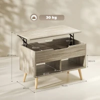 HOMCOM Mesa de centro elevável, mesa de sala com compartimento oculto e prateleiras abertas, 75 x 40 x 58 cm, madeira natural(m-3)