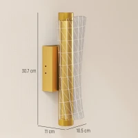 HOMCOM Led Wall Lamp 2 Pack, 9W Modern Indoor Geometric Mesh Wall Light, Colour Temperature Adjustable 3000K/4000K/6500K for Bedroom, Living Room, Hallway, Stairs, Gold Tone(m-3)