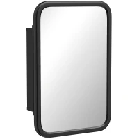 HOMCOM Bathroom Wall Cabinet with Tempered Mirror Metal Bathroom Mirror Cabinet with 3 Shelves Black(m-1)