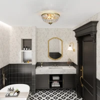 HOMCOM Crystal Chandelier Ceiling Light with 168 Octagonal Beads, Vintage 2-Light Flush Mount Ceiling Light for Living Room, Bedroom, Hallway, Dining Room, Gold Tone(m-9)