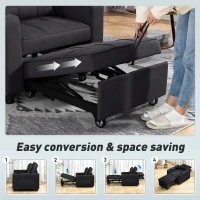 HOMCOM 3-in-1 Single Sofa Bed, Convertible Sleeper Chair Bed - Black(m-4)