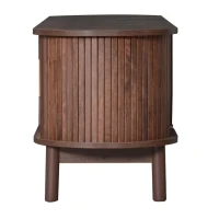 Retro MDF TV Stand with Sliding Wood-Slat Doors, Sturdy Unit with 3 Compartments for 65-Inch TV, 165L x 39.5W x 46H cm, Dark Oak(m-9)