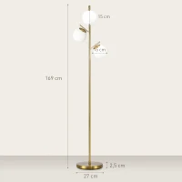 HOMCOM 3-Light Tree Floor Lamps for Living Room, Modern Standing Lamp for Bedroom with Globe Lampshade, 3000K/4000K/6000K Colour Temperatures, Steel Base, Gold Tone(m-3)
