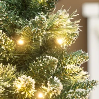 HOMCOM 60 cm Prelit Small Christmas Tree, Snow Flocked Tabletop Mini Xmas Tree with 35 LED Lights, Pine Cones and Linen Cover Base, Battery Operated, Green(m-8)