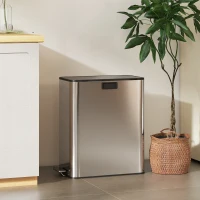 HOMCOM Dual Kitchen Bin with Soft-Close Butterfly Lid, 2 x 28L Stainless Steel Pedal Bin with Removable Inner Buckets, Fingerprint-Proof for Recycling and Waste, Silver Tone(m-9)