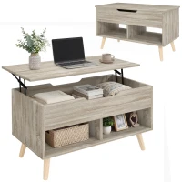 HOMCOM Tavolino sollevabile con vano nascosto e ripiani, 75x40x58 cm, Naturale(m-7)